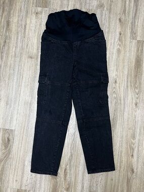 Black Maternity Cargo Jeans with Stretch Waistband